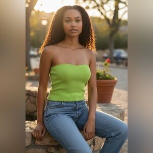 Express Green Ribbed Knit Strapless Tube Top Size S NWT